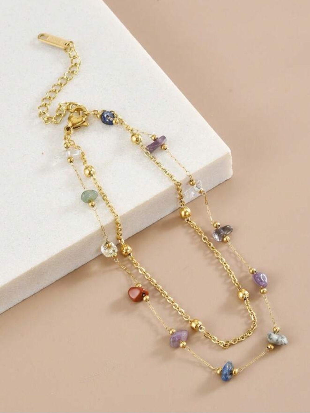 Gold Multicolor Beaded Layered anklet R687